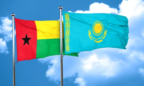 Pavillon Guinée bissau avec drapeau Kazakhstan, rendu 3D — Photo