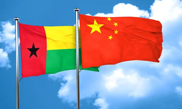 Guinee bissau vlag met China vlag, 3D-rendering — Stockfoto