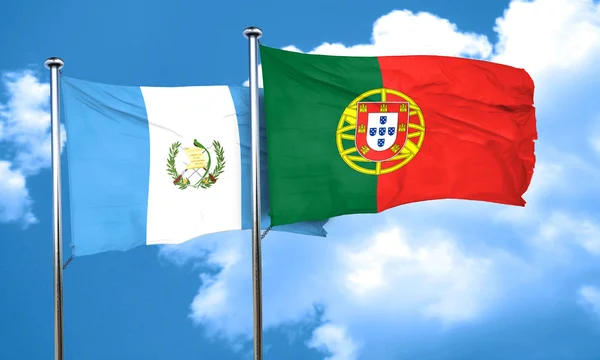 Bandiera guatemala con bandiera Portogallo, rendering 3D — Foto Stock