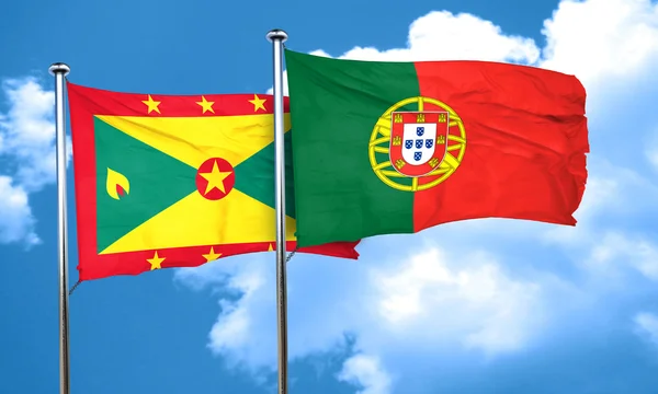 De vlag van Grenada vlag met Portugal, 3D-rendering — Stockfoto