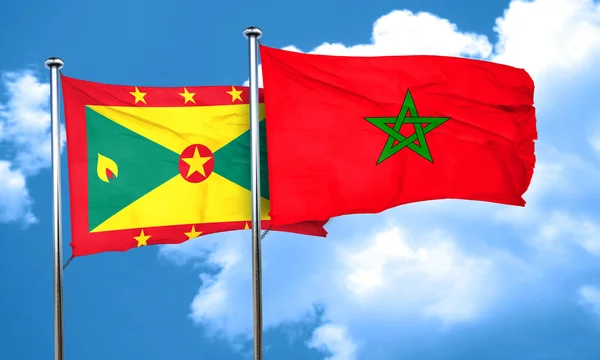Drapeau Grenade avec drapeau Maroc, rendu 3D — Photo
