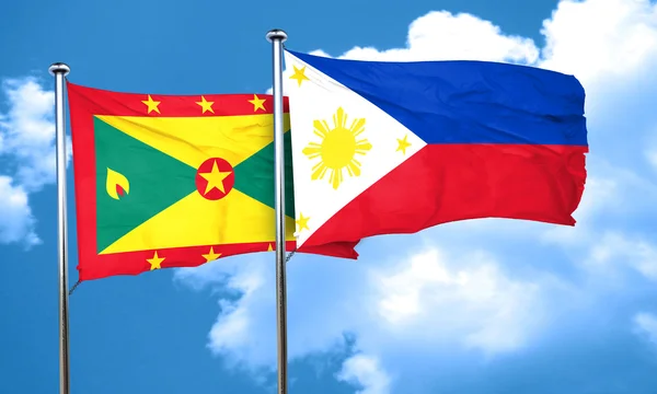 Bandeira de Granada com bandeira das Filipinas, renderização 3D — Fotografia de Stock