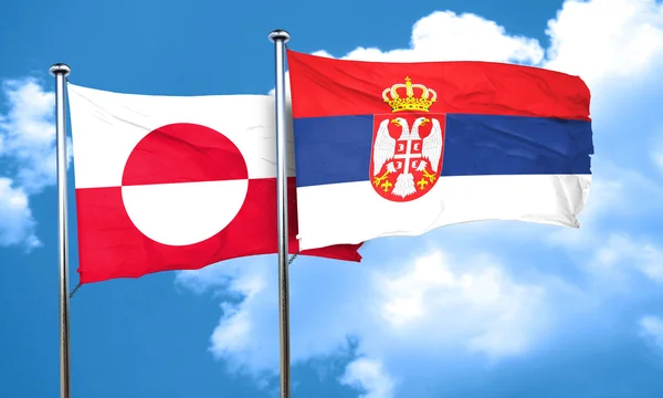 Serbia flag with Russia flag, 3D rendering Stock Photo by