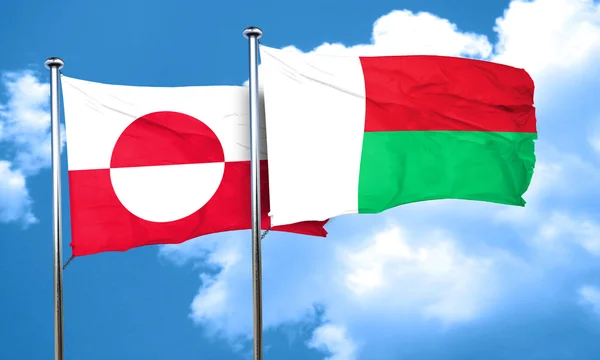 Vlag van Groenland met de vlag van Madagaskar, 3D-rendering — Stockfoto