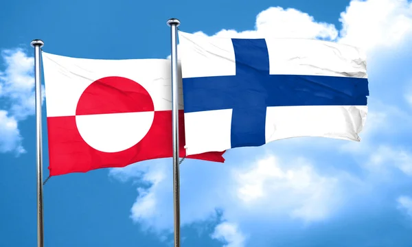 Bandiera verde con bandiera finlandese, rendering 3D — Foto Stock