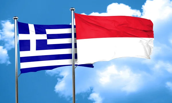 Bandera de Grecia con bandera de Indonesia, representación 3D —  Fotos de Stock