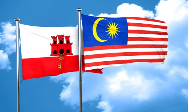 Bandeira gibraltar com bandeira da Malásia, renderização 3D — Fotografia de Stock
