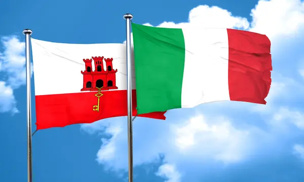 Cebelitarık bayrağı İtalya bayrağı, 3d render ile — Stok fotoğraf