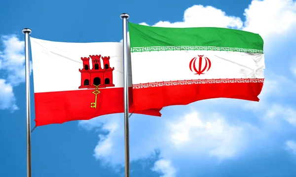 Cebelitarık bayrağı Iran bayrağı, 3d render ile — Stok fotoğraf