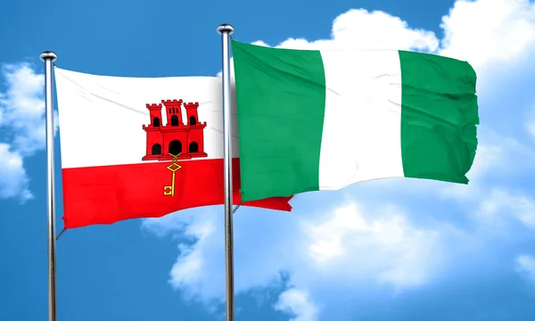 Cebelitarık bayrak Nijerya bayrak, 3d render ile — Stok fotoğraf