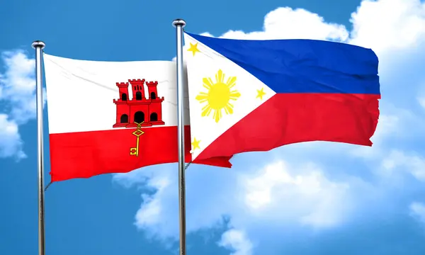 Gibraltar flag with Philippines flag, 3D rendering — Stock Photo, Image