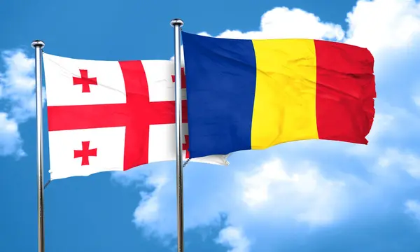 Bandiera Georgia con bandiera Romania, rendering 3D — Foto Stock