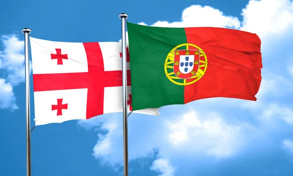 Georgien-Flagge mit portugiesischer Flagge, 3D-Darstellung — Stockfoto