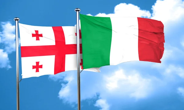 Georgia bayrağı İtalya bayrağı, 3d render ile — Stok fotoğraf