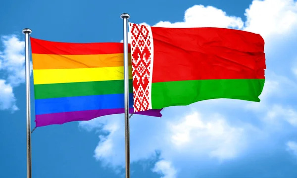 Gay Pride Flagge mit weißrussischer Flagge, 3d Rendering — Stockfoto