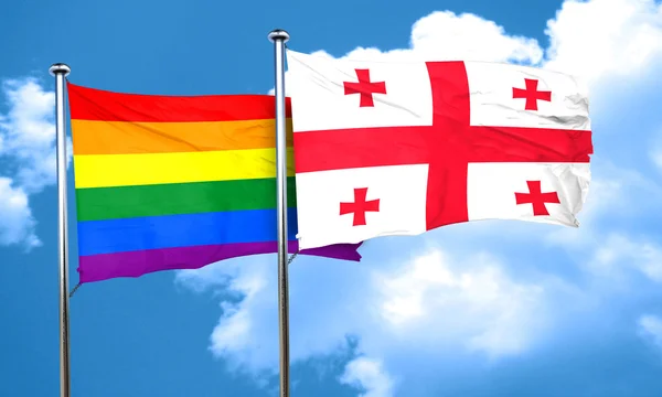 Флаг гей-гордости с флагом Грузии, 3D-рендеринг — стоковое фото