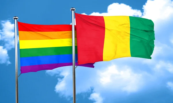 Gay Pride Flagge mit Guinea Flagge, 3d Rendering — Stockfoto