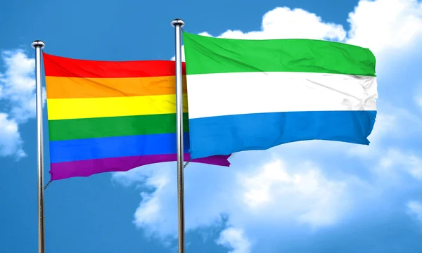 De vlag van de gay pride vlag met Sierra Leone, 3D-rendering — Stockfoto