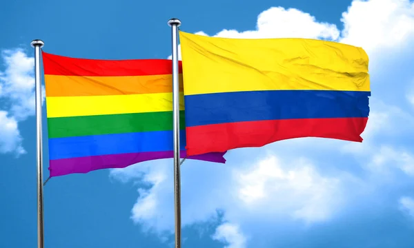 Kolombiya ile eşcinsel gurur bayrak bayrak, 3d render — Stok fotoğraf