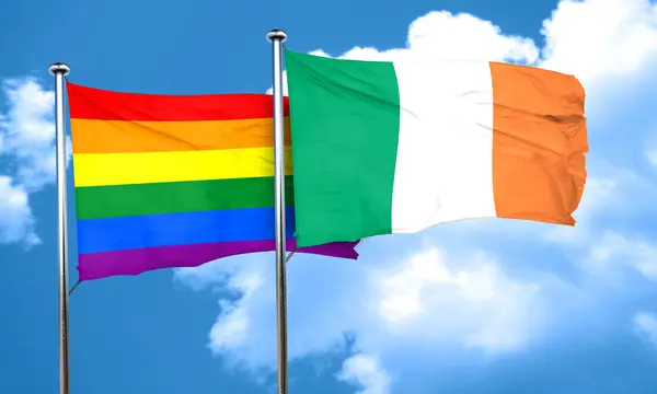 Gay Pride Flagge mit irischer Flagge, 3d Rendering — Stockfoto