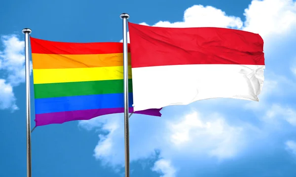 Gay pride flaggan med Indonesien flagga, 3d-rendering — Stockfoto