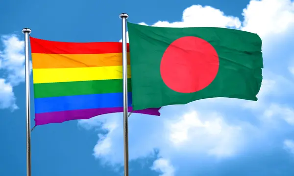 Bandiera gay pride con bandiera Bangladesh, rendering 3D — Foto Stock