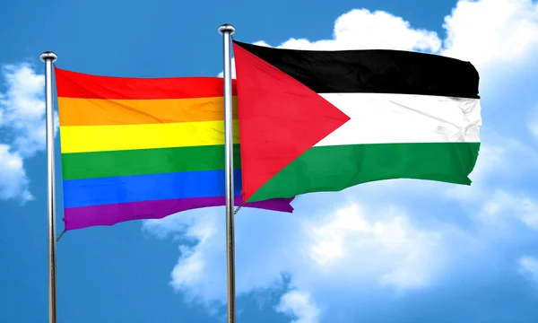 Bandeira de orgulho gay com bandeira da Palestina, renderização 3D — Fotografia de Stock