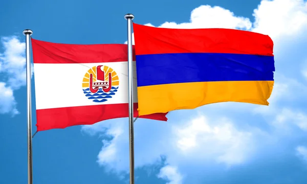 Γαλλική Πολυνησία σημαία με τη σημαία της Αρμενίας, 3d rendering — Φωτογραφία Αρχείου