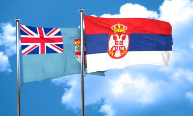 Fiji bayrak Sırbistan bayrağı, 3d render ile