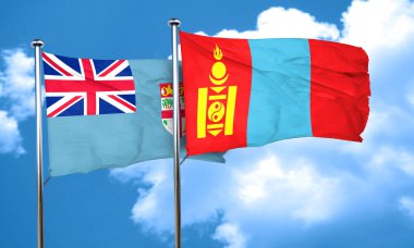 Fiji bayrağı ile Moğolistan bayrağı, 3d render