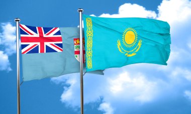 Fiji bayrak Kazakistan bayrağı, 3d render ile