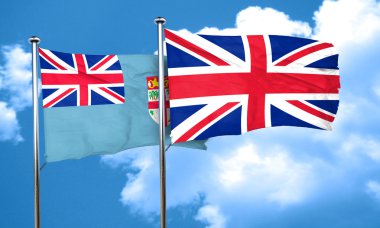 Fiji bayrağı ile Büyük Britanya bayrağı, 3d render