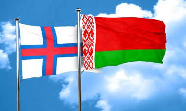Faroe Adaları bayrağı ile Beyaz Rusya bayrağı, 3d render