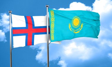 Faroe Adaları bayrağı Kazakistan bayrağı, 3d render ile