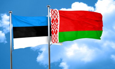 Estonya bayrağı ile Beyaz Rusya bayrağı, 3d render