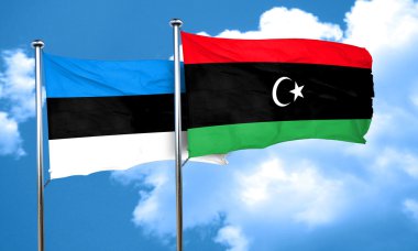 Estonya bayrağı Libya bayrağı, 3d render ile