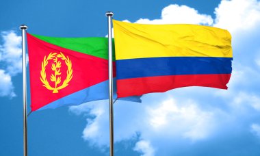 Eritre bayrak Kolombiya bayrak, 3d render ile