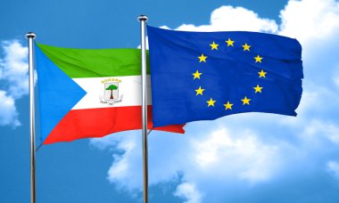 Ekvator Ginesi bayrak Avrupa Birliği bayrağı, 3d render ile