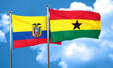 Ekvador bayrak Gana bayrak, 3d render ile