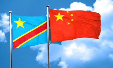 Demokratik Cumhuriyeti Kongo bayrağı ile Çin bayrağı, 3d render