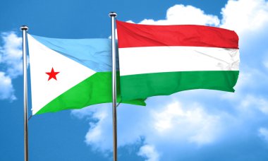 Cibuti bayrağı ile Macaristan bayrağı, 3d render