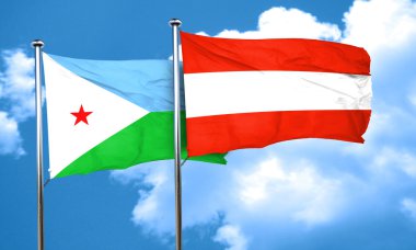 Cibuti bayrağı ile Avusturya bayrağı, 3d render