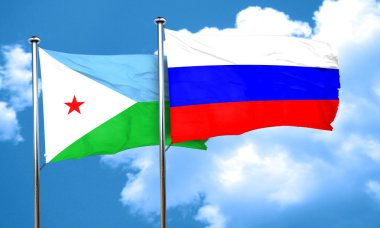 Cibuti bayrağı Rusya bayrağı, 3d render ile