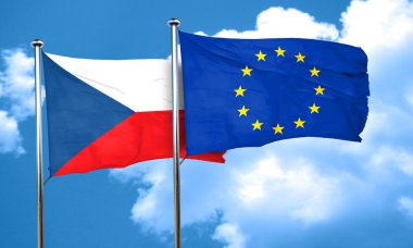 Çekoslovakya bayrak Avrupa Birliği bayrağı, 3d render ile