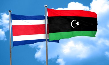 Kosta Rika bayrak Libya bayrağı, 3d render ile