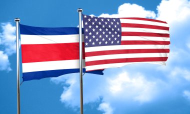 Kosta Rika bayrak Amerikan bayrağı, 3d render ile