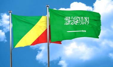Kongo Cumhuriyeti bayrağı ile Suudi Arabistan bayrağı, 3d render