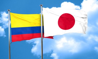 Kolombiya bayrak Japonya bayrağı, 3d render ile