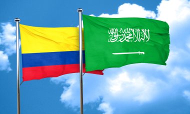Kolombiya bayrağı ile Suudi Arabistan bayrağı, 3d render
