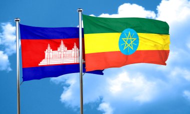 Kamboçya bayrağı Etiyopya bayrağı, 3d render ile